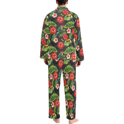 Tropical Flower Pattern Print Design TF04 Men's Long Sleeve Pajama Set