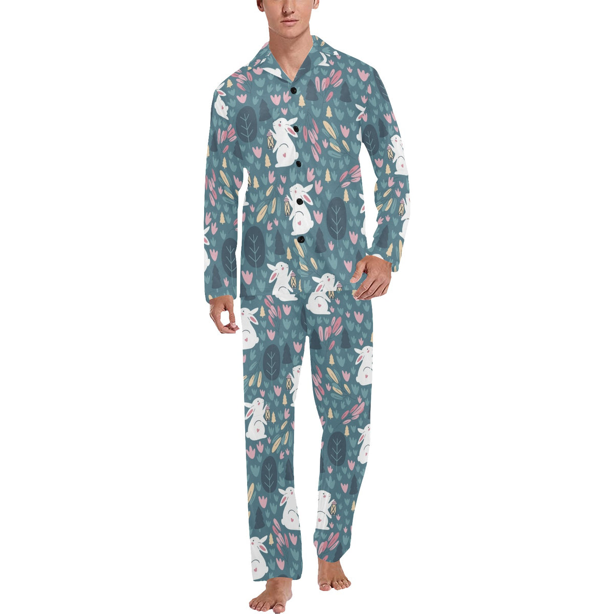 Rabbit Pattern Print Design RB013 Men's Long Sleeve Pajama Set