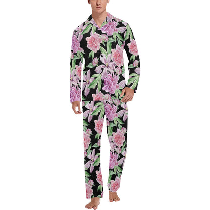 Peony Pattern Print Design PE08 Men's Long Sleeve Pajama Set