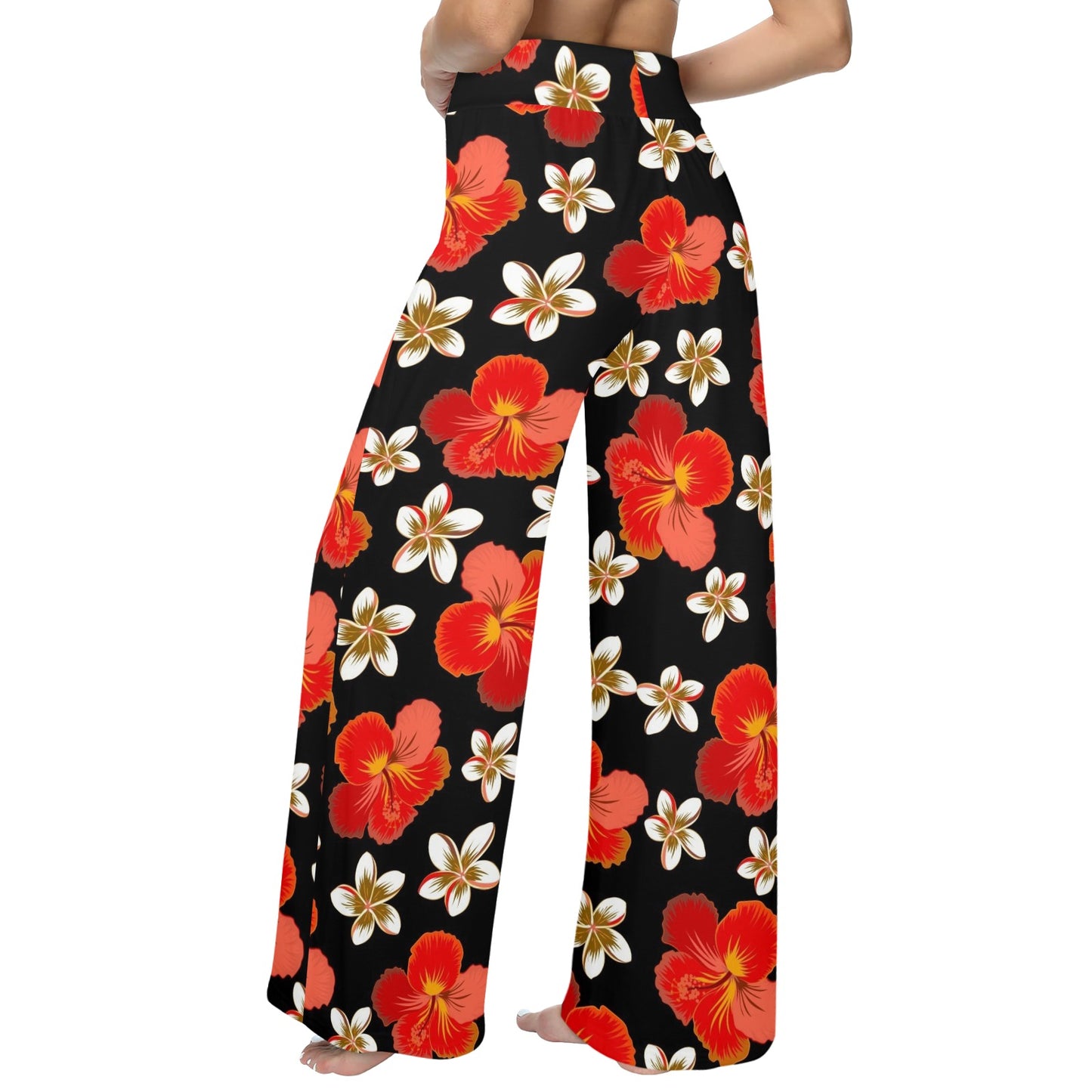 Red Hibiscus Pattern Print Design HB022 Women's Wide Leg Lounge Pants