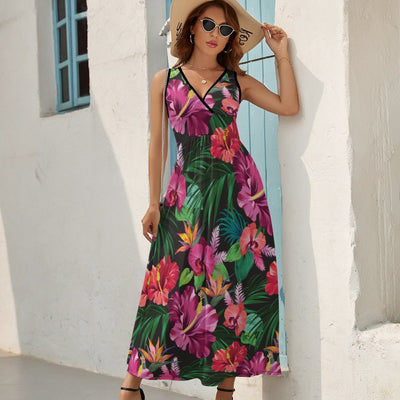 Hibiscus Hawaiian Design Print Pattern Sleeveless Long Dress