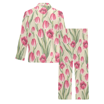 Tulip Pink Pattern Print Design TP06 Men's Long Sleeve Pajama Set