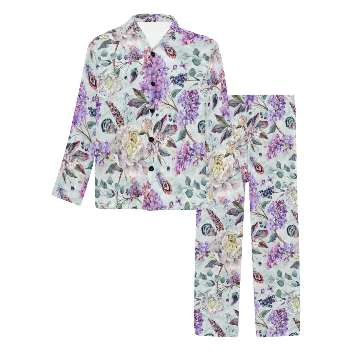 Lilac Pattern Print Design LI06 Men's Long Sleeve Pajama Set