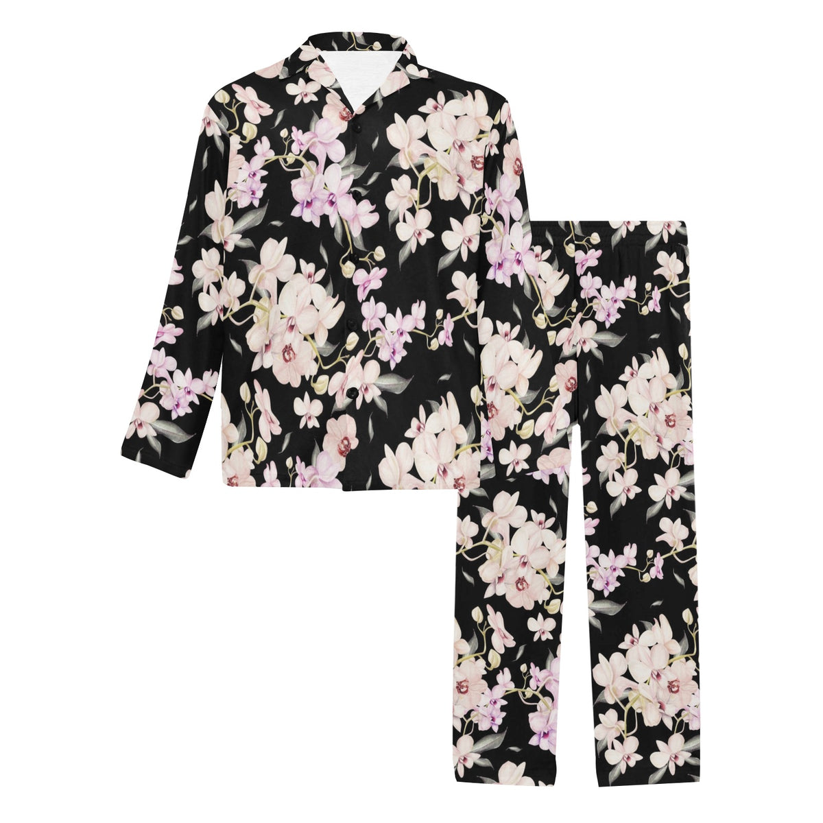 Orchid White Pattern Print Design OR03 Men's Long Sleeve Pajama Set