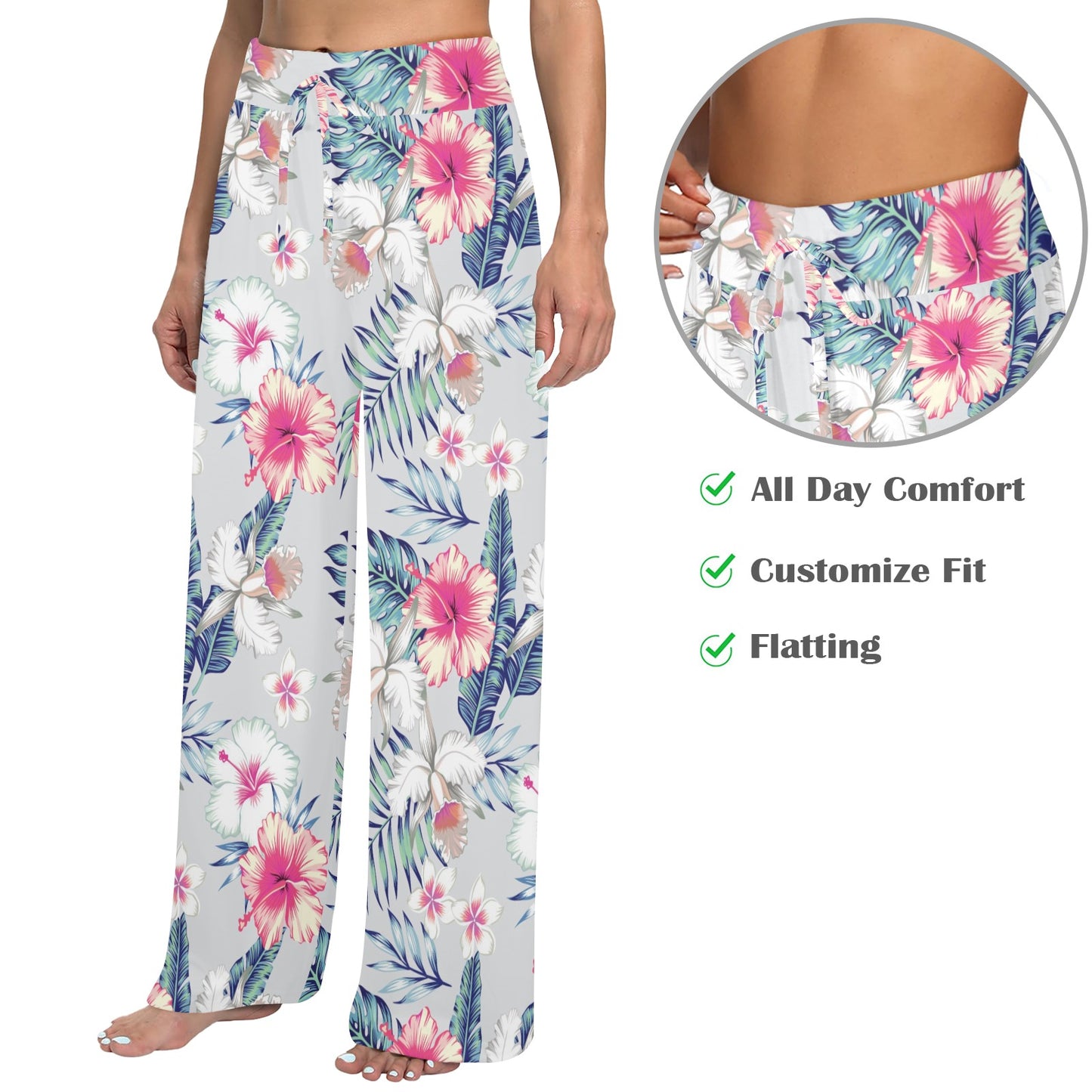 Hibiscus Print Women's Wide Leg Lounge Pants