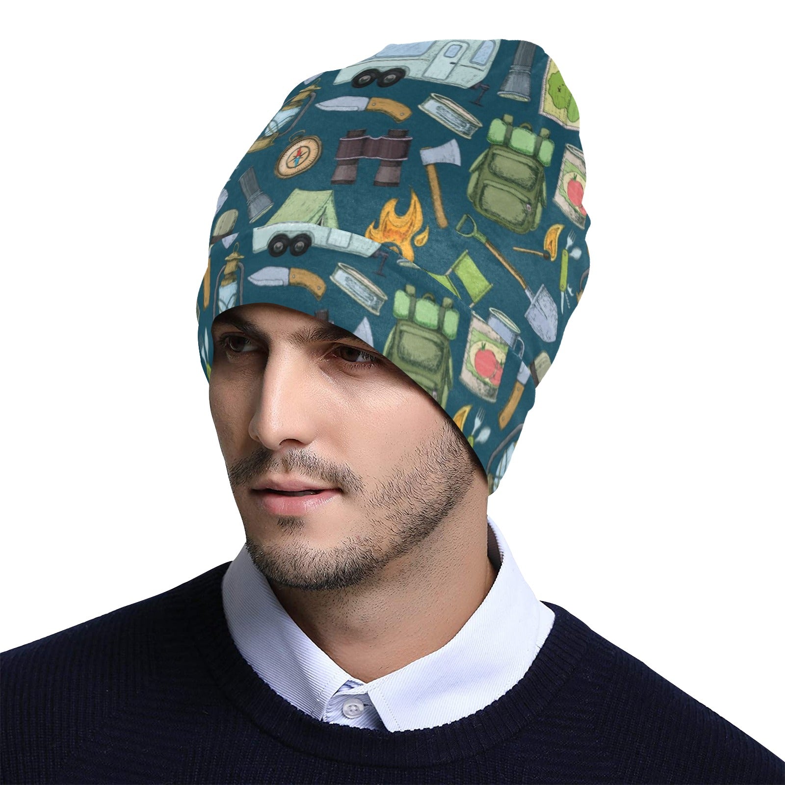 Camping Pattern Print Design 02 Unisex Beanie