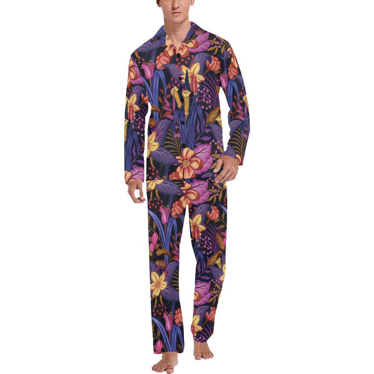 Lily Pattern Print Design LY016 Men's Long Sleeve Pajama Set