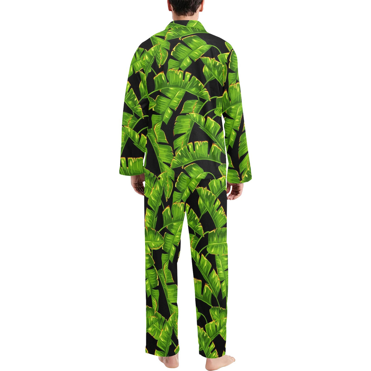 Banana Leaf Pattern Print Design BL06 Men's Long Sleeve Pajama Set