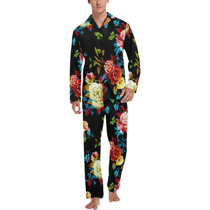 Peony Pattern Print Design PE07 Men's Long Sleeve Pajama Set