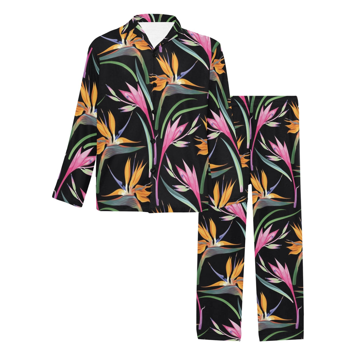 Tropical Flower Pattern Print Design TF017 Men's Long Sleeve Pajama Set