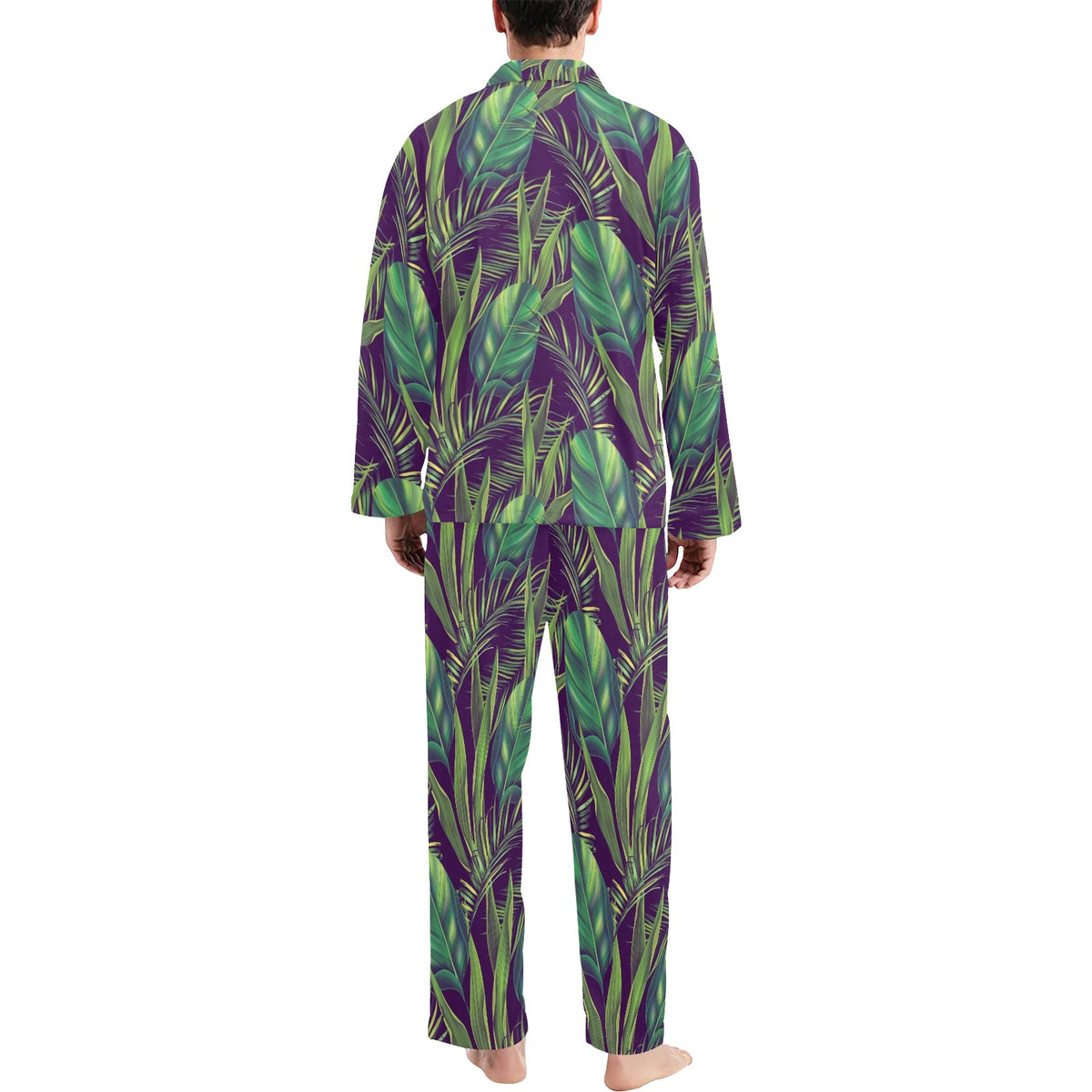 Palm Leaves Pattern Print Design PL03 Men's Long Sleeve Pajama Set