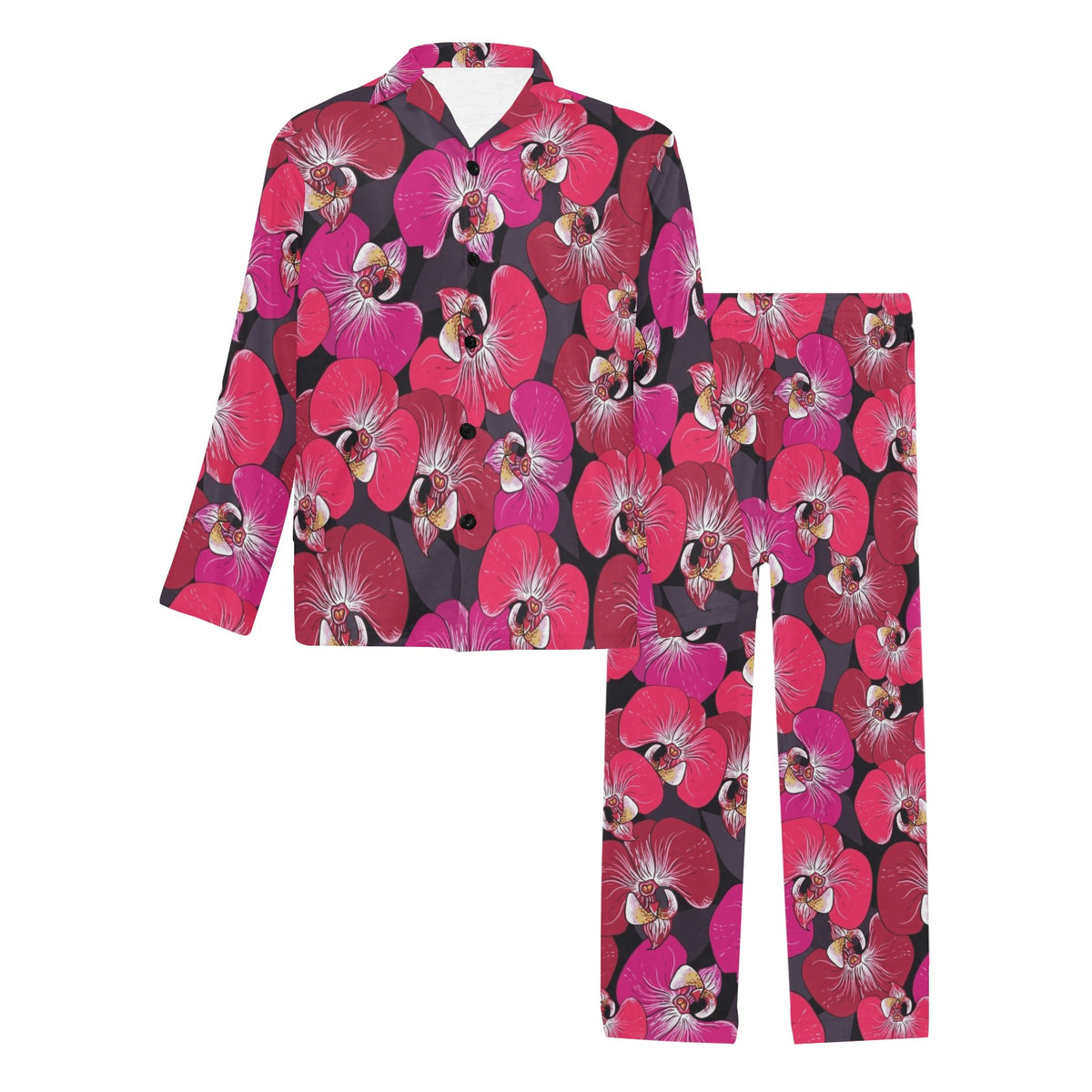Orchid Red Pattern Print Design OR05 Men's Long Sleeve Pajama Set