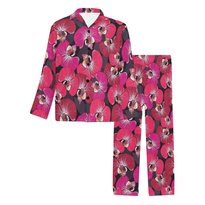 Orchid Red Pattern Print Design OR05 Men's Long Sleeve Pajama Set