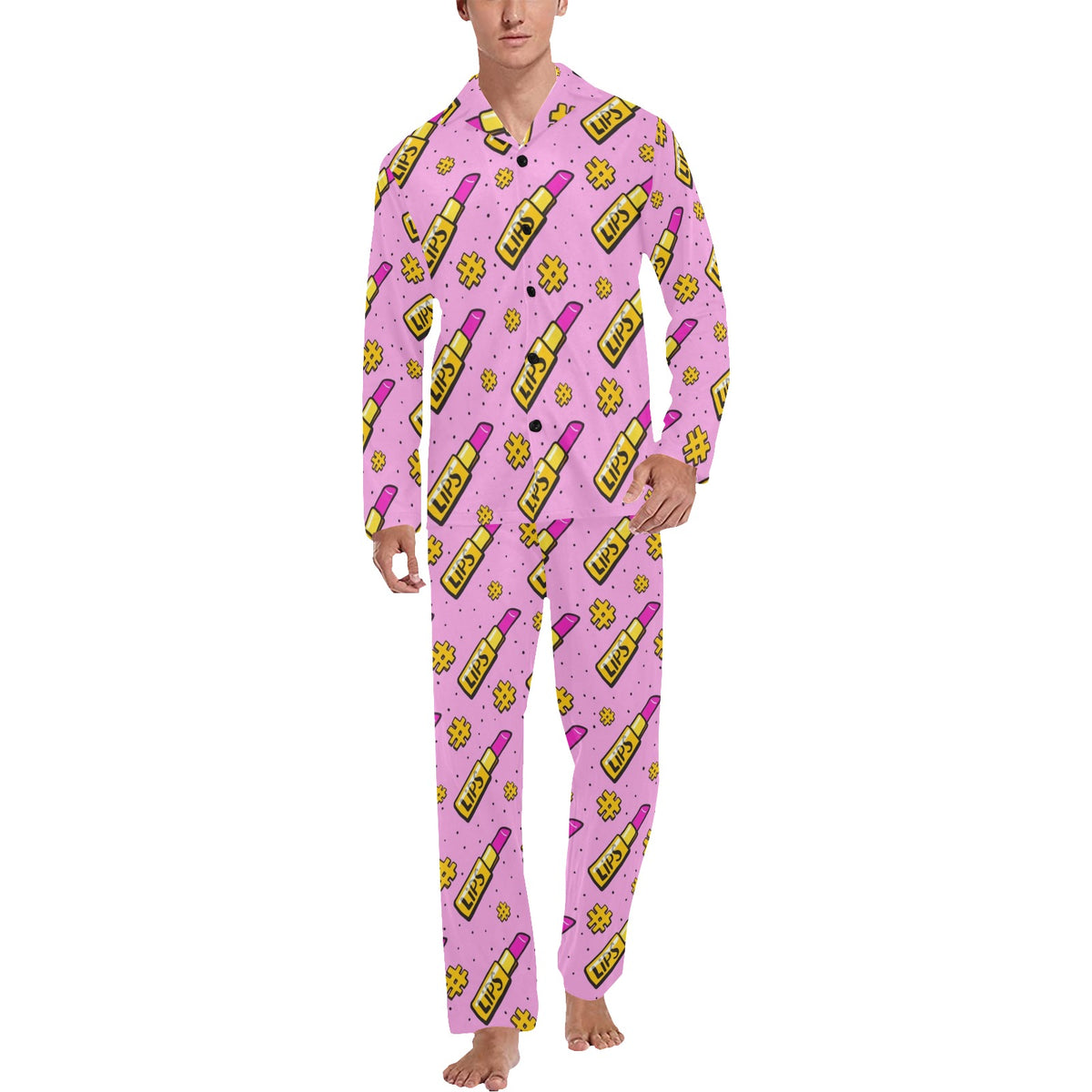 Lipstick Pattern Print Design LT03 Men's Long Sleeve Pajama Set
