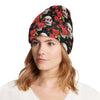 Red Rose Skull Design Print Unisex Beanie