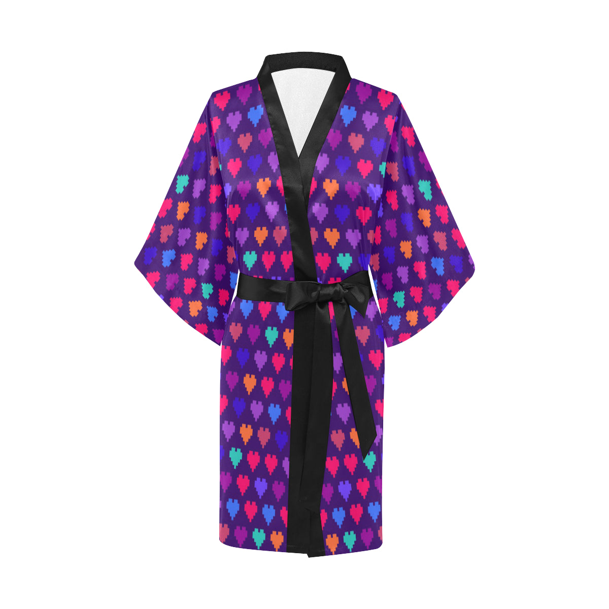 Heart Pixel Pattern Print Design HE03 Women's Short Kimono