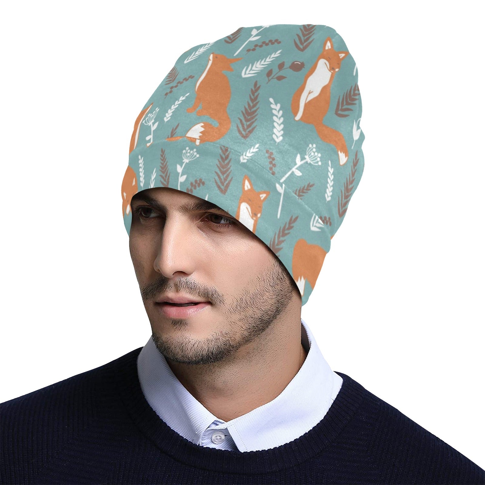 Fox Forest Print Pattern Unisex Beanie