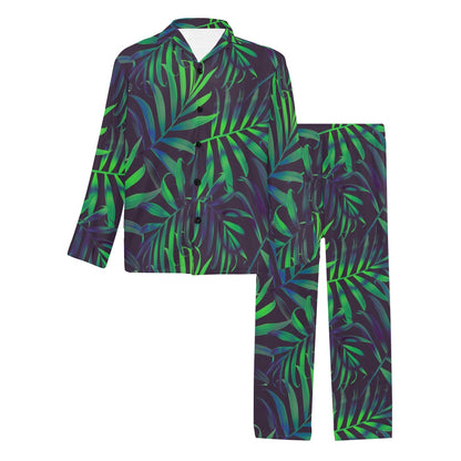 Palm Leaves Pattern Print Design PL01 Men's Long Sleeve Pajama Set