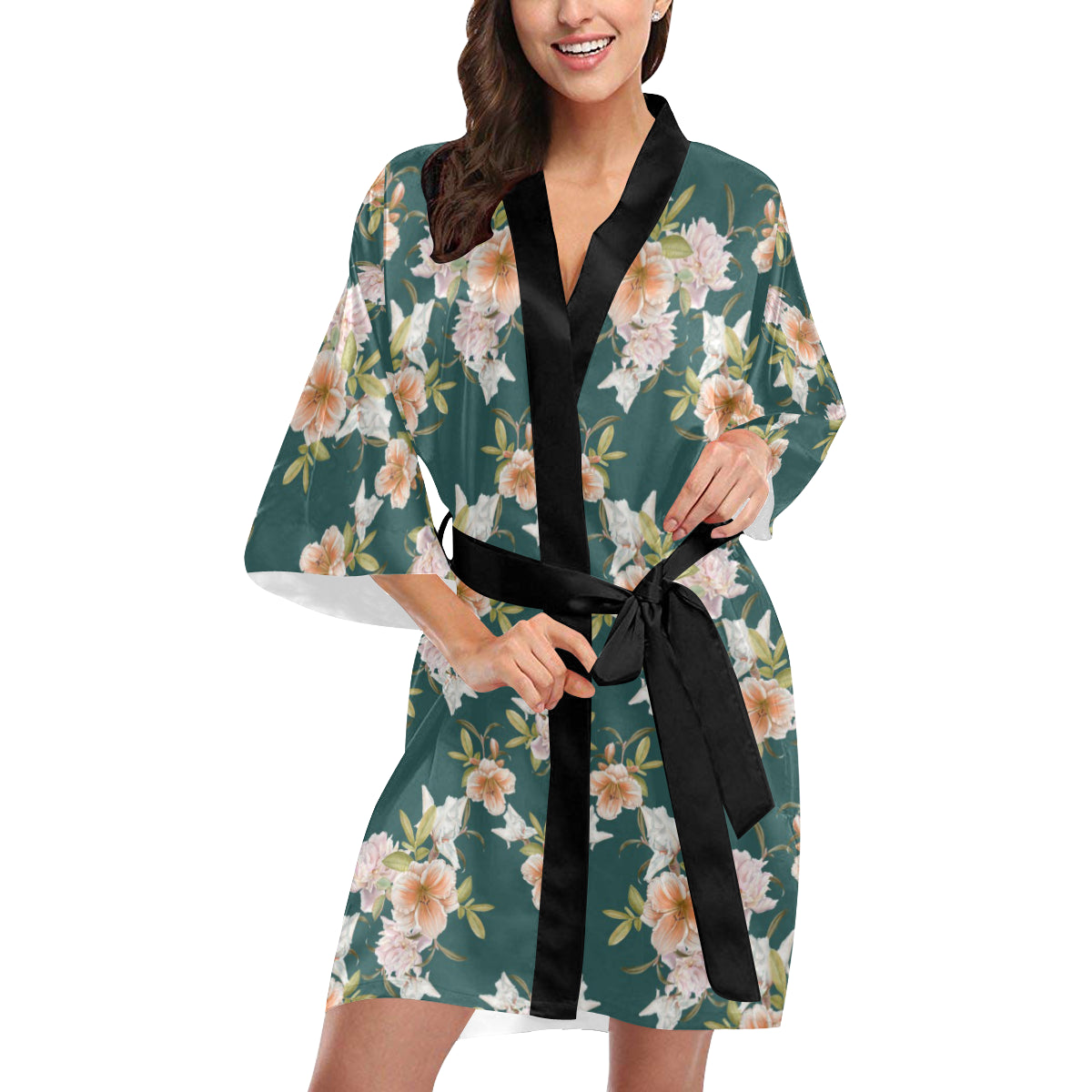 Iris Pattern Print Design IR01 Women's Short Kimono