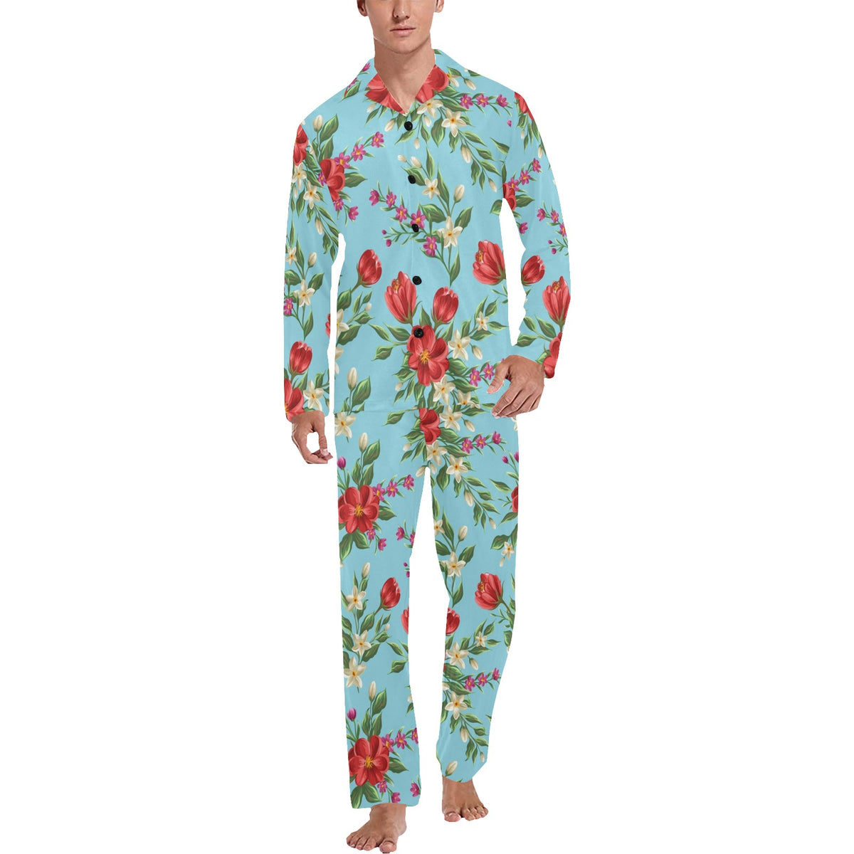 Summer Floral Pattern Print Design SF011 Men's Long Sleeve Pajama Set