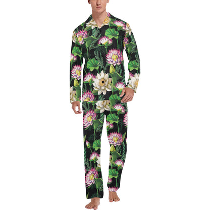 Water Lily Pattern Print Design WL010 Men's Long Sleeve Pajama Set