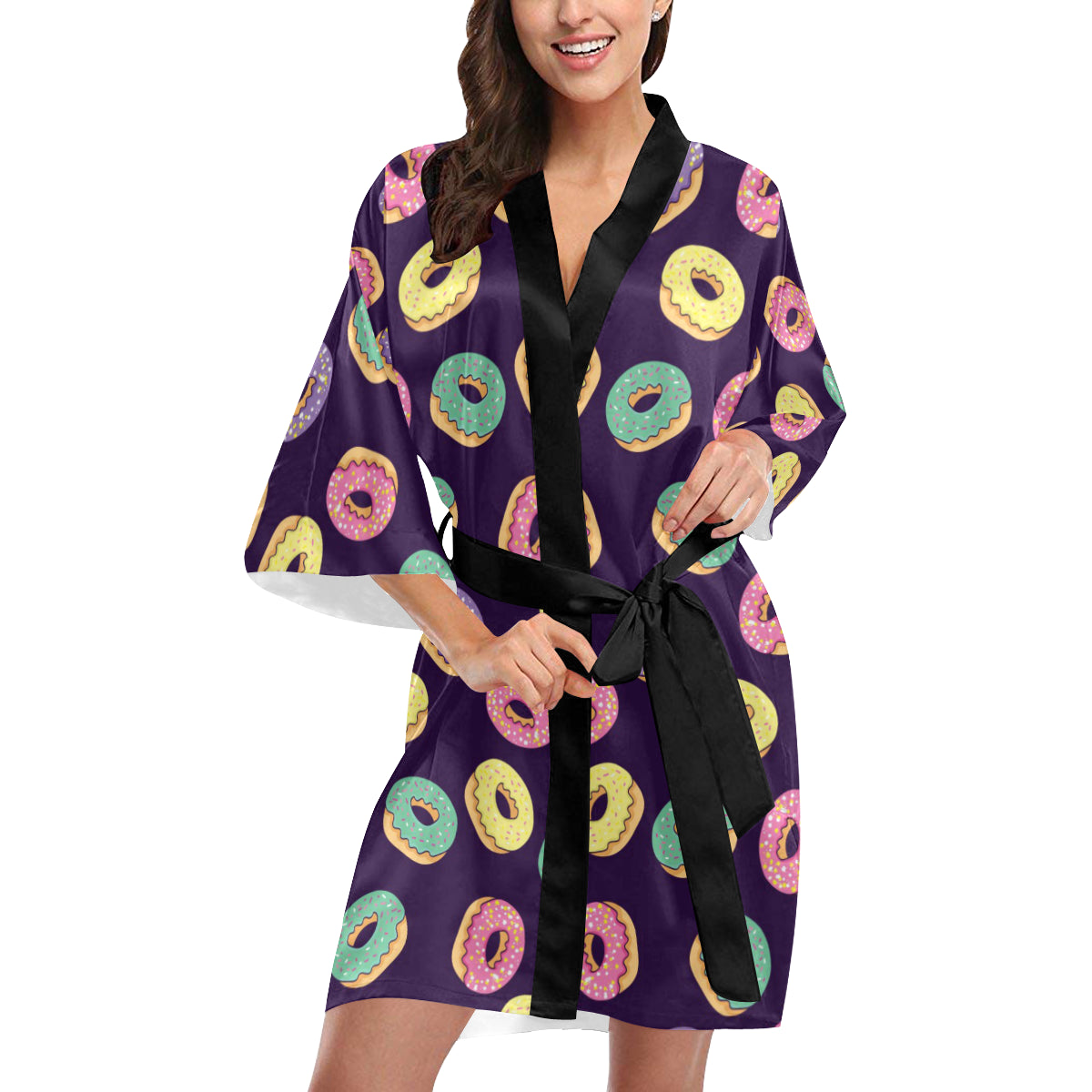 Donut Pattern Print Design DN08 Women's Short Kimono