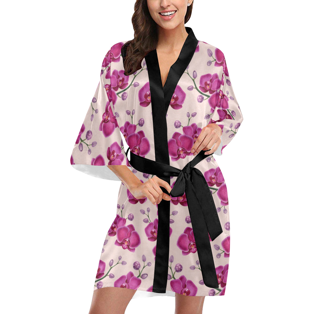 Orchid Purple Pattern Print Design OR04 Women's Short Kimono