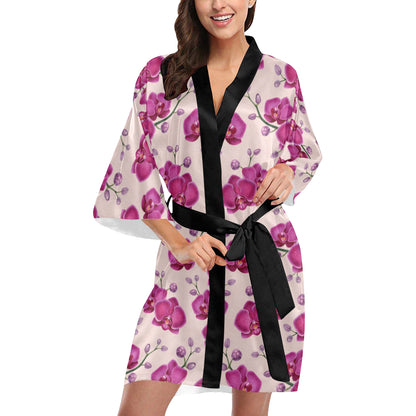 Orchid Purple Pattern Print Design OR04 Women's Short Kimono