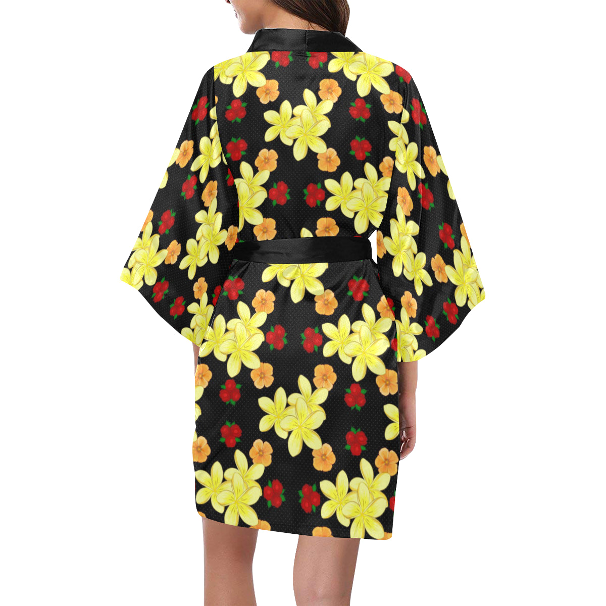 Yellow Plumeria Pattern Print Design PM04 Women's Short Kimono