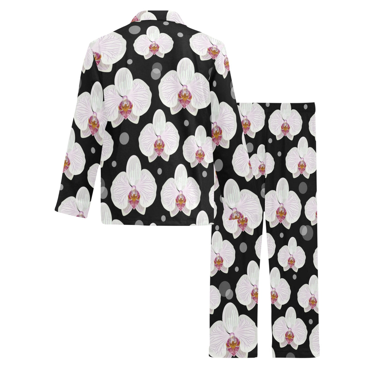 Orchid White Pattern Print Design OR09 Men's Long Sleeve Pajama Set