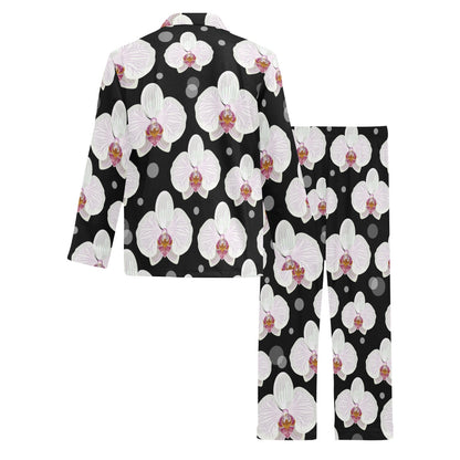 Orchid White Pattern Print Design OR09 Men's Long Sleeve Pajama Set