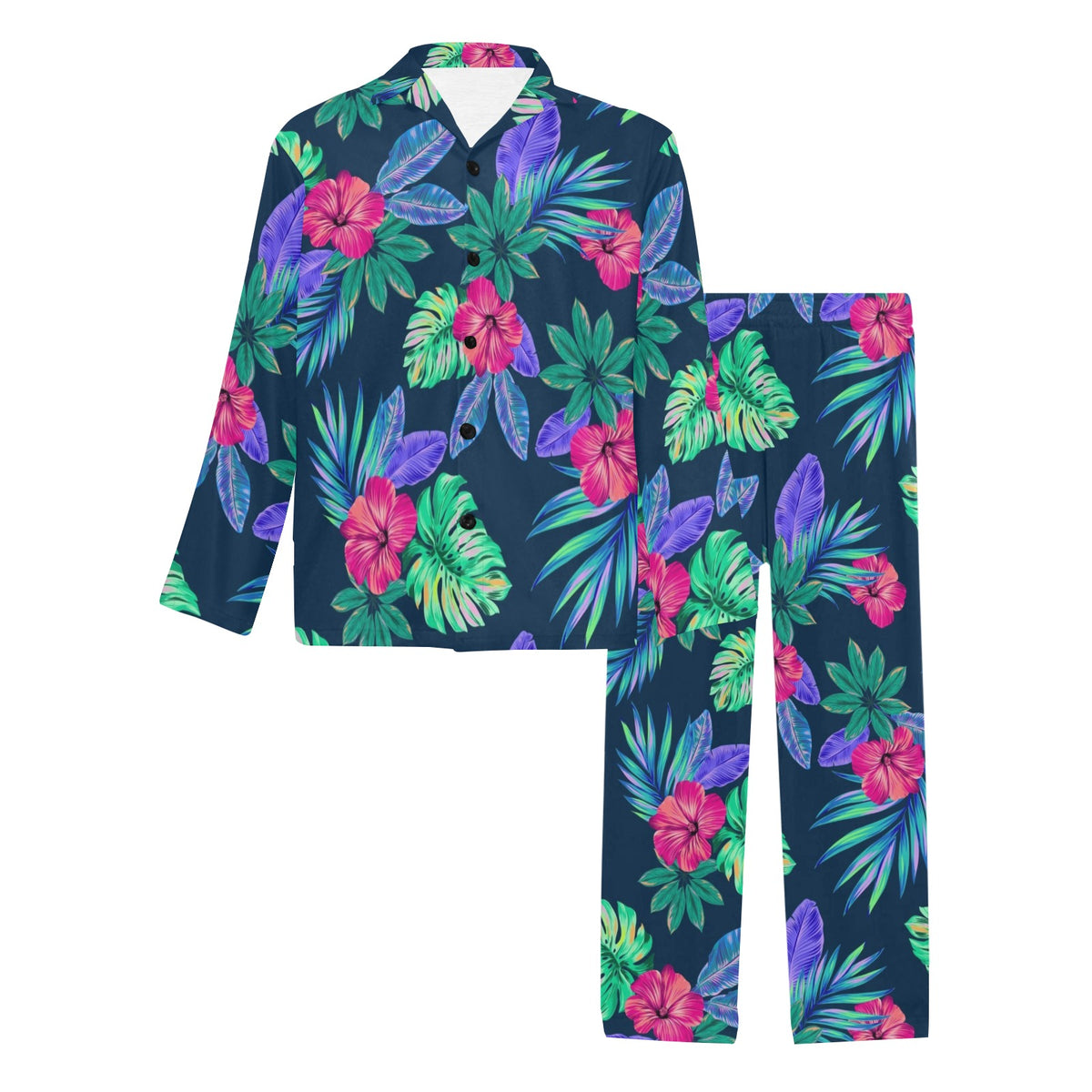 Tropical Flower Pattern Print Design TF09 Men's Long Sleeve Pajama Set
