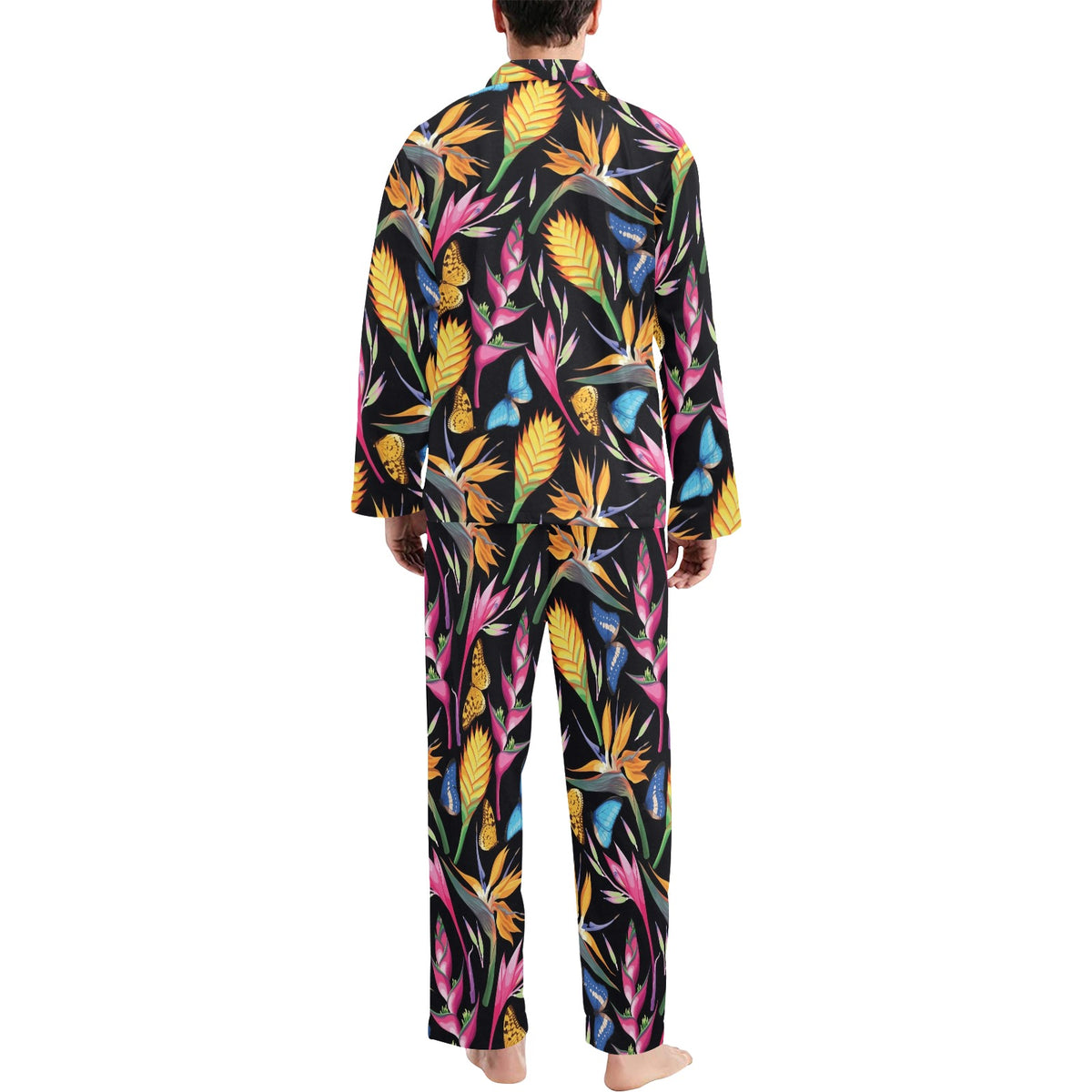Tropical Flower Pattern Print Design TF016 Men's Long Sleeve Pajama Set