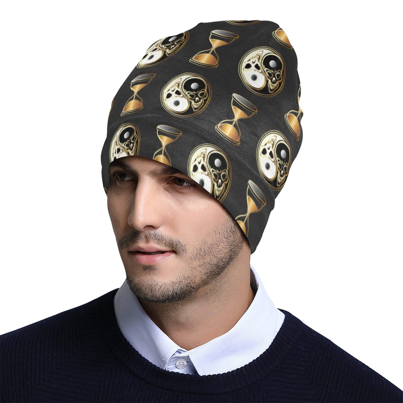 Yin Yang Skull Themed Design Print Unisex Beanie