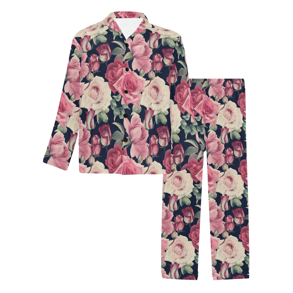 Rose Pattern Print Design RO05 Men's Long Sleeve Pajama Set