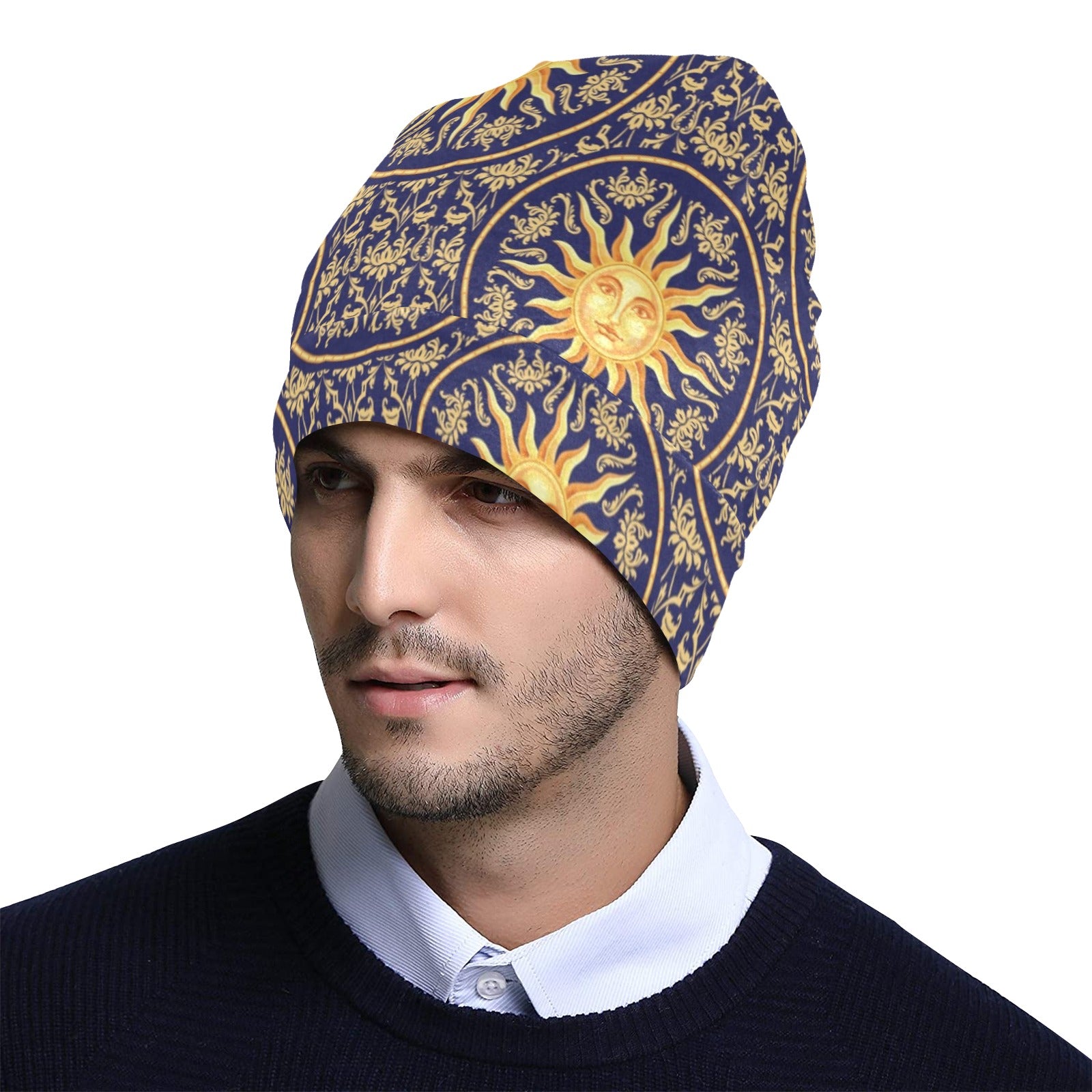 Celestial Gold Sun Face Unisex Beanie