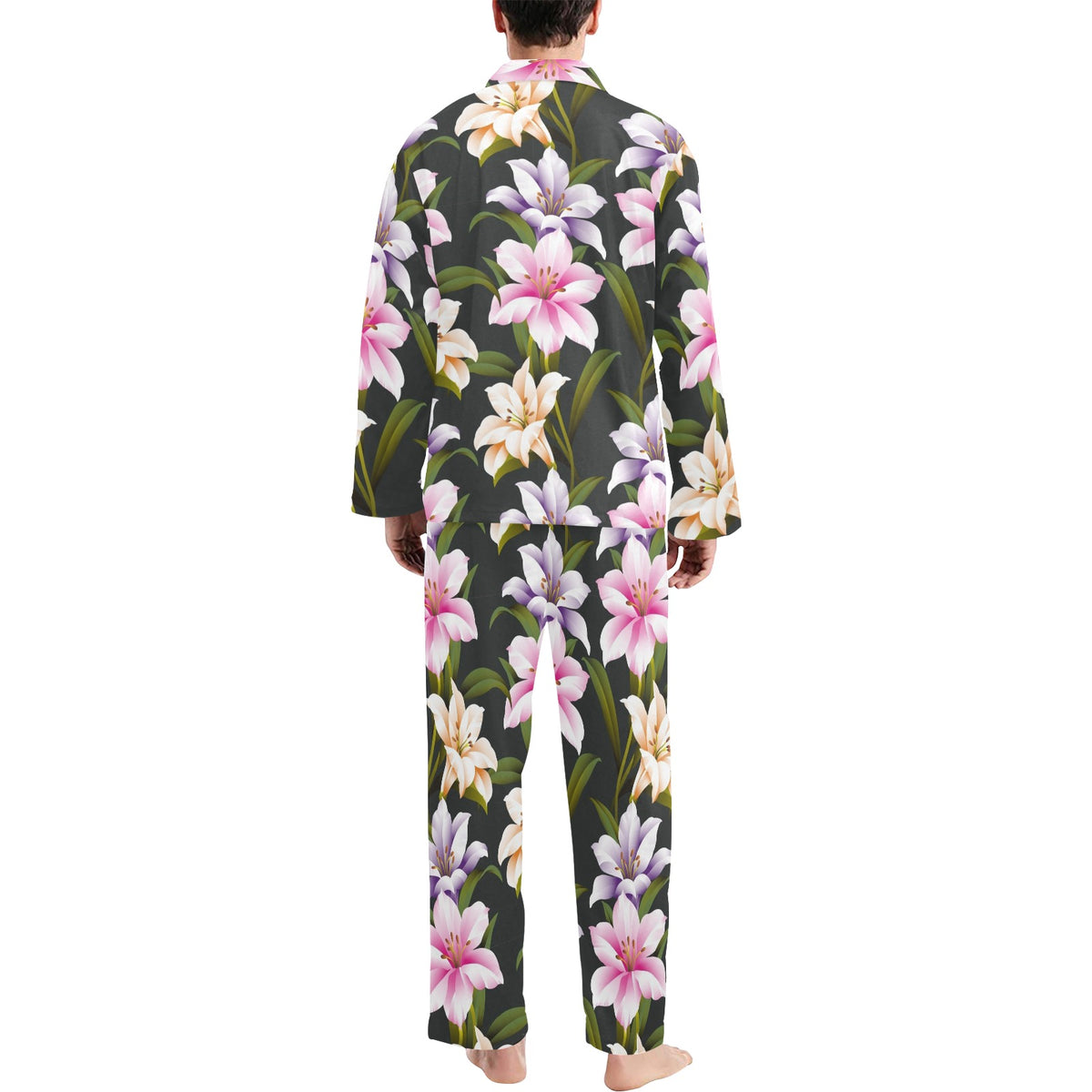 Lily Pattern Print Design LY01 Men's Long Sleeve Pajama Set