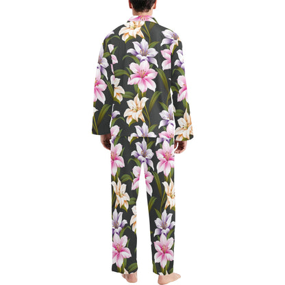 Lily Pattern Print Design LY01 Men's Long Sleeve Pajama Set