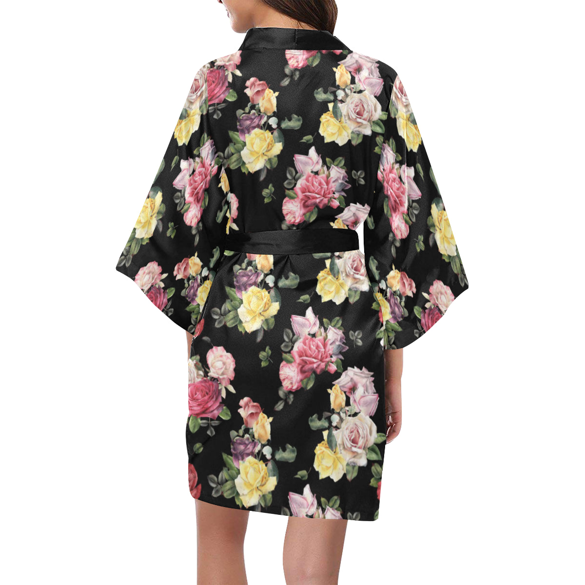 Rose Pattern Print Design RO010 Women's Short Kimono