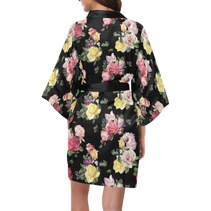 Rose Pattern Print Design RO010 Women's Short Kimono