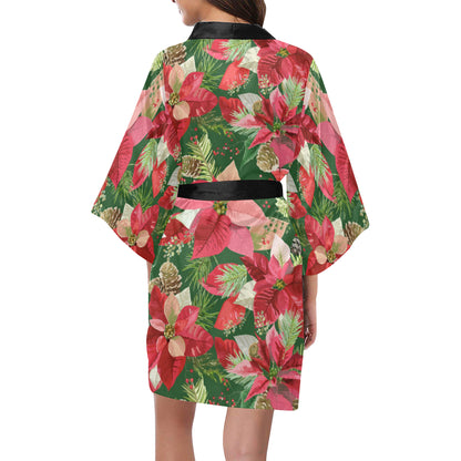 Poinsettia Pattern Print Design POT03 Women's Short Kimono