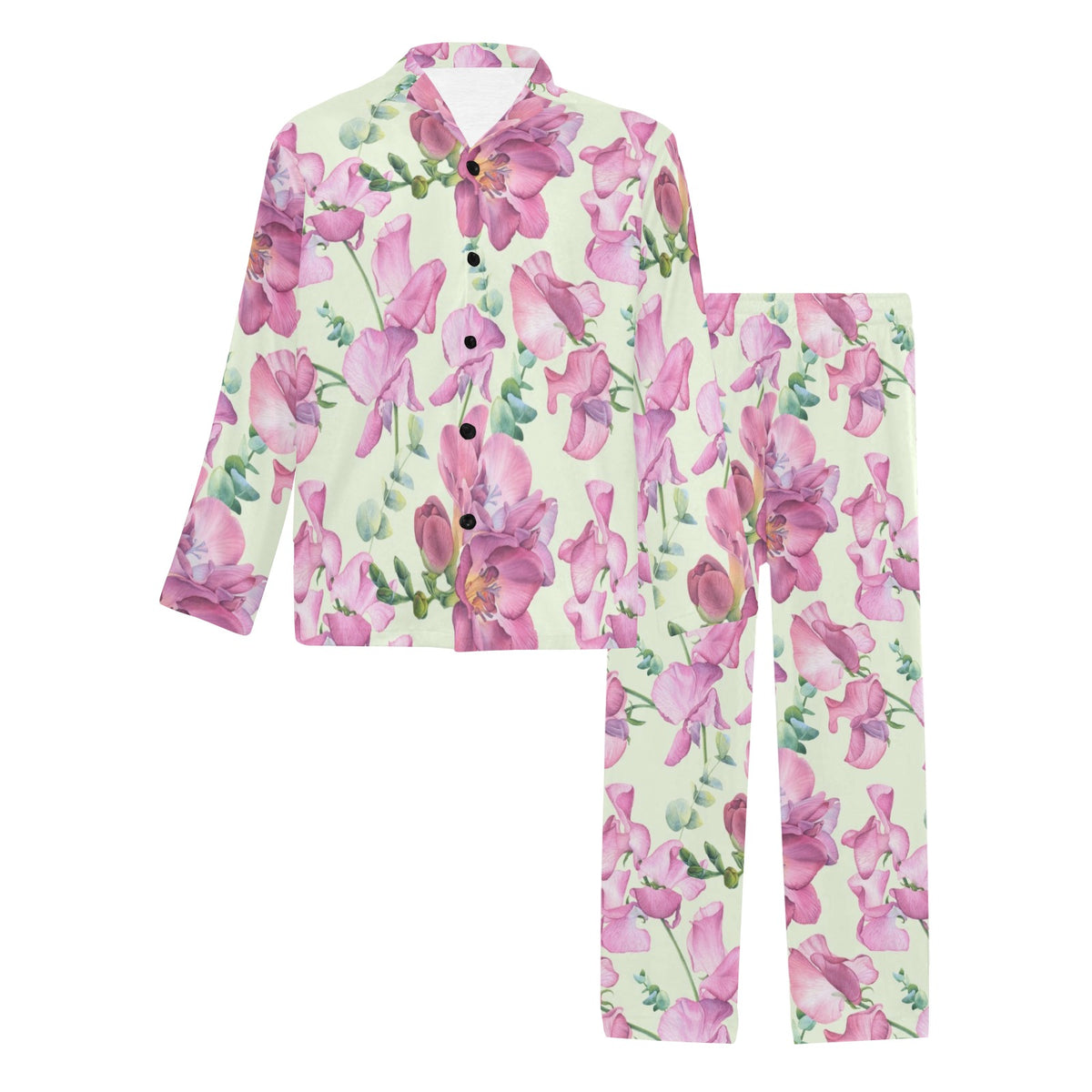 Peony Pattern Print Design PE011 Men's Long Sleeve Pajama Set