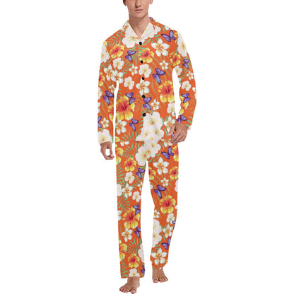 Tropical Flower Pattern Print Design TF027 Men's Long Sleeve Pajama Set