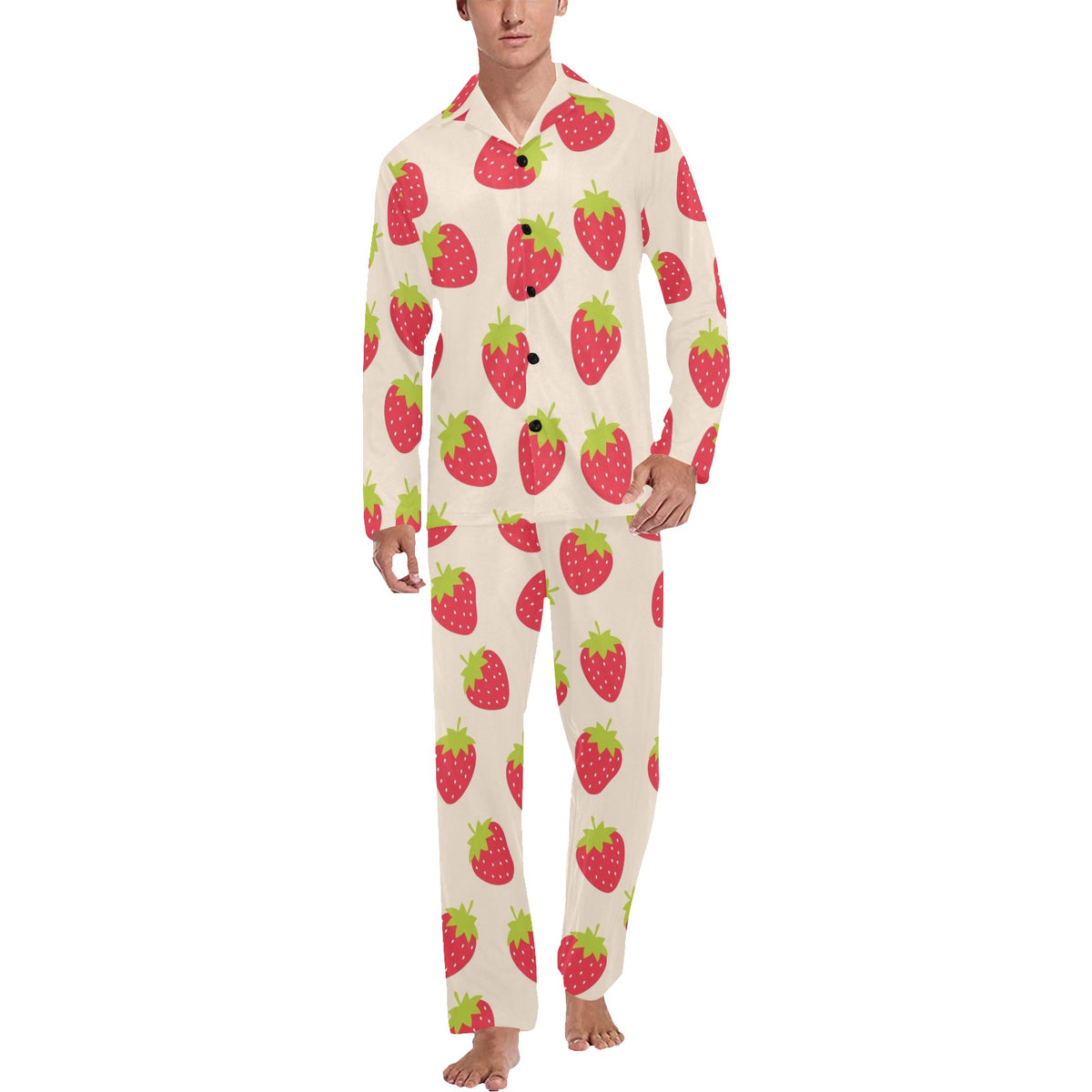 Strawberry Pattern Print Design SB02 Men's Long Sleeve Pajama Set