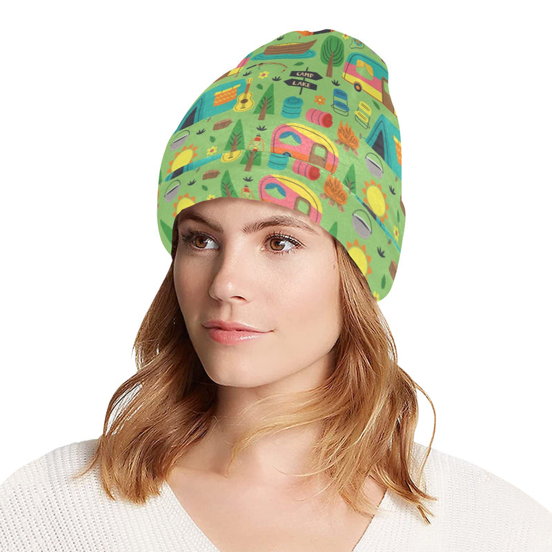 Camping Camper Pattern Print Design 04 Unisex Beanie