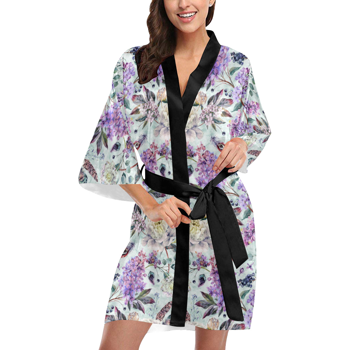 Lilac Pattern Print Design LI06 Women's Short Kimono