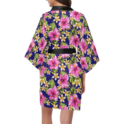 Pink Hibiscus Pattern Print Design HB027 Women's Short Kimono