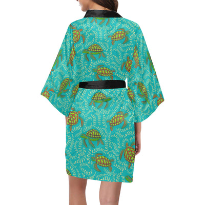 Sea Turtle Pattern Print Design T010 Women's Short Kimono