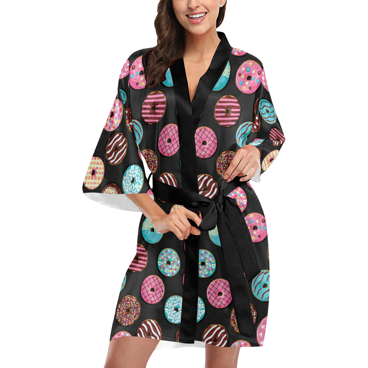 Donut Pattern Print Design DN02 Women's Short Kimono