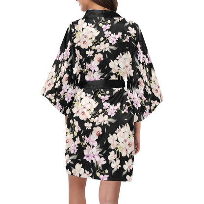 Orchid White Pattern Print Design OR03 Women's Short Kimono